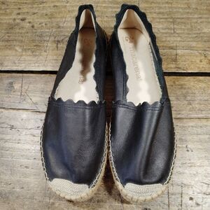 Macarena Leather Scalloped Espadrille Flat Shoe 40 US 9 Black Loafer Slip On EC